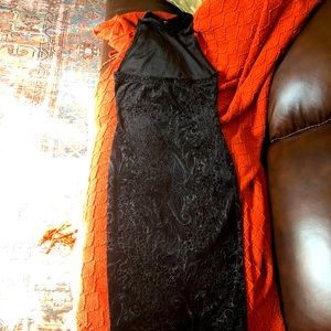 Dress, black velvet midi.